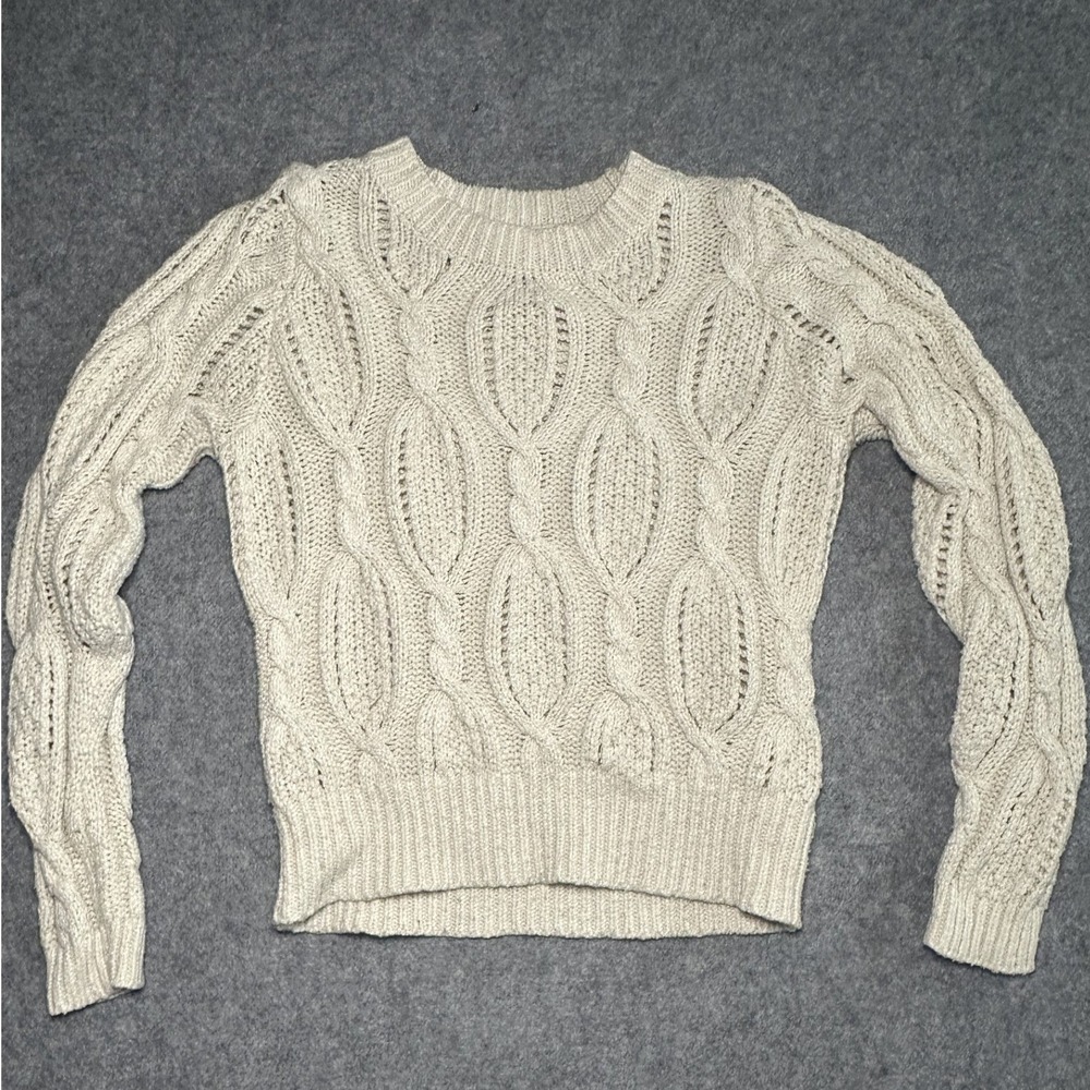 Solitaire Cable Knit Pullover Sweater Small Cream Ivory Open Weave Chunky